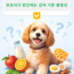 강아지에게 어떤 음식을 먹여도 될지 판단하는 급여 기준을 설명한 반려견 음식 가이드 이미지